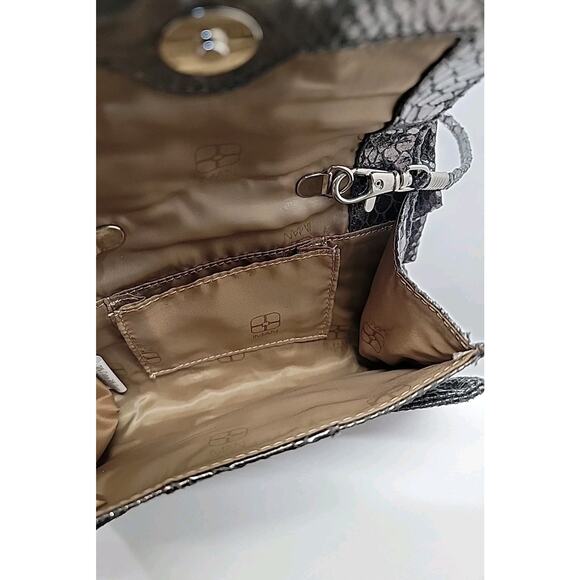 IMAN Evening Bag Purse Rhinestones Removable Strap Silver Metallic Snake Print - Picture 5 of 14